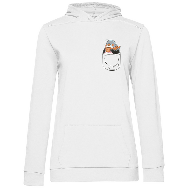 Pinguin mit Kaffee in Brusttasche - Damen Hoodie