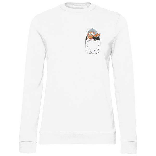 Pinguin mit Kaffee in Brusttasche - Damen Sweatshirt