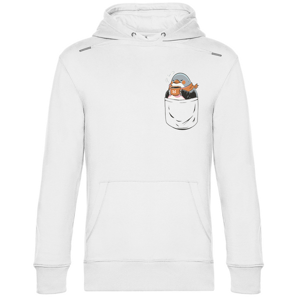 Pinguin mit Kaffee in Brusttasche - Herren Hoodie