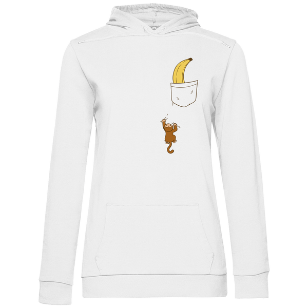 Affe mit Banane in Brusttasche - Damen Hoodie - Textilzauber