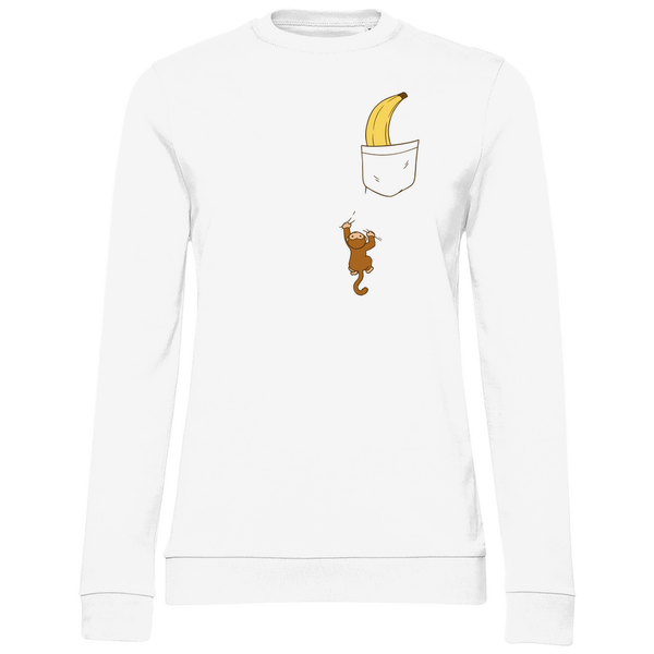 Affe mit Banane in Brusttasche - Damen Sweatshirt - Textilzauber