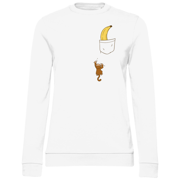 Affe mit Banane in Brusttasche - Damen Sweatshirt - Textilzauber