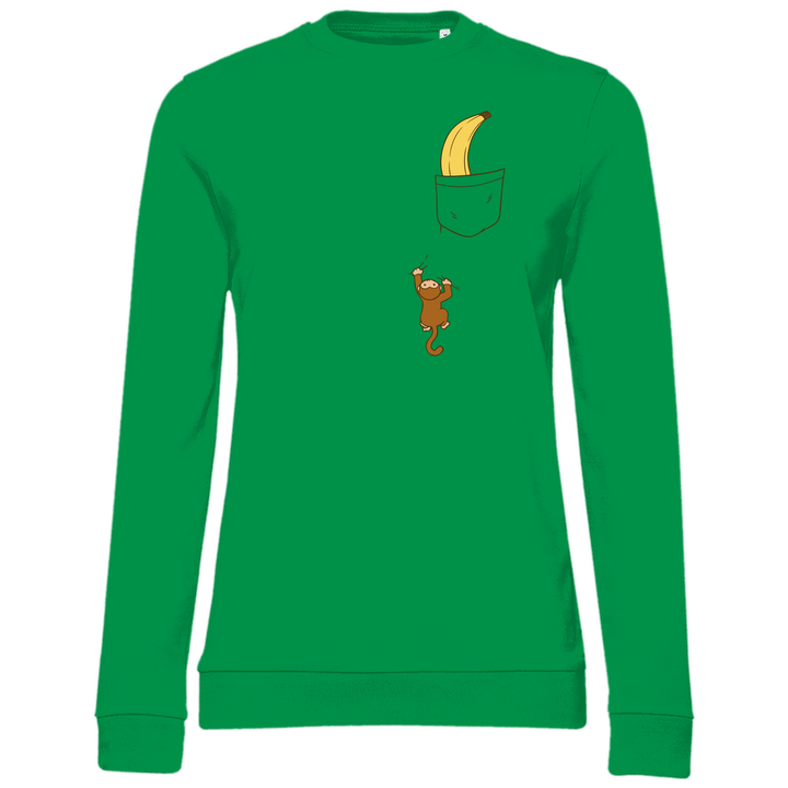 Affe mit Banane in Brusttasche - Damen Sweatshirt - Textilzauber