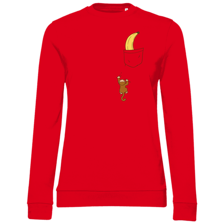 Affe mit Banane in Brusttasche - Damen Sweatshirt - Textilzauber