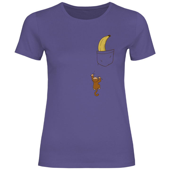 Affe mit Banane in Brusttasche - Damen T - Shirt - Textilzauber