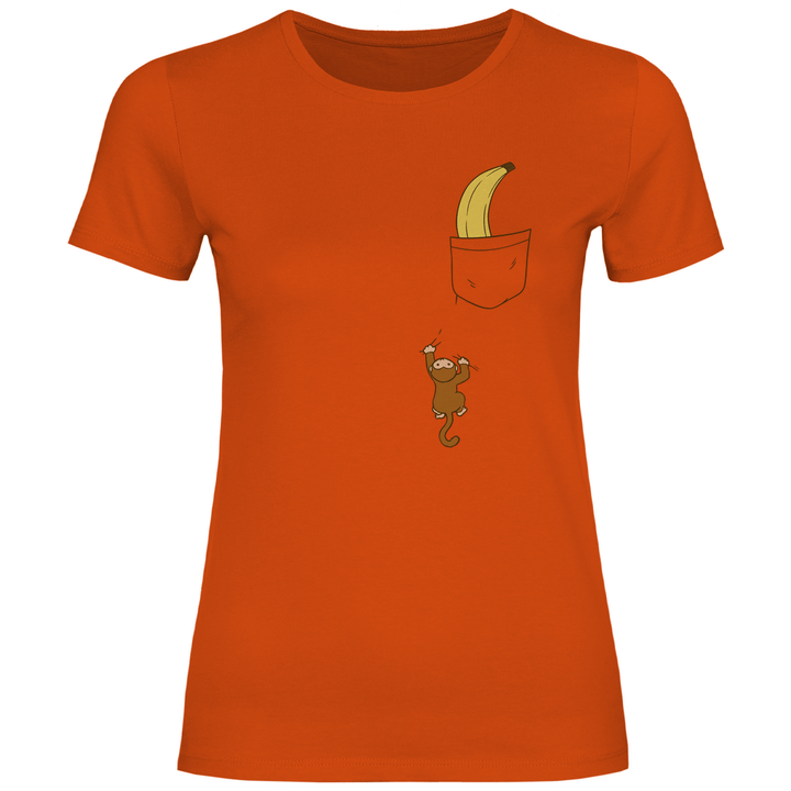 Affe mit Banane in Brusttasche - Damen T - Shirt - Textilzauber