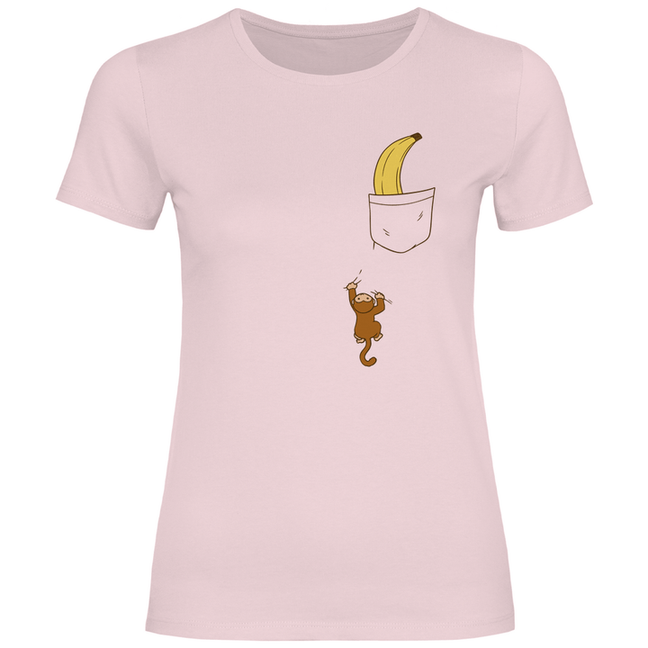 Affe mit Banane in Brusttasche - Damen T - Shirt - Textilzauber