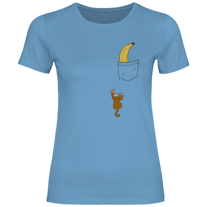 Affe mit Banane in Brusttasche - Damen T - Shirt - Textilzauber