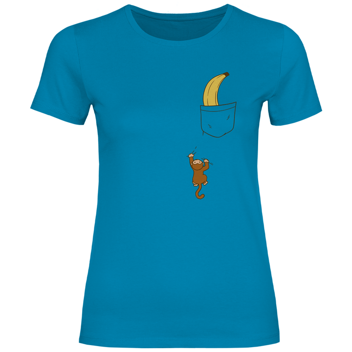 Affe mit Banane in Brusttasche - Damen T - Shirt - Textilzauber