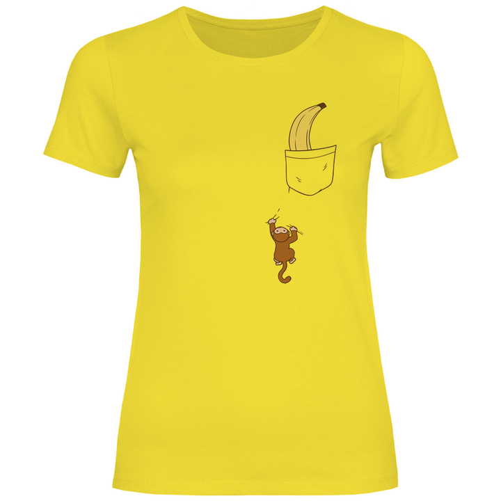 Affe mit Banane in Brusttasche - Damen T - Shirt - Textilzauber