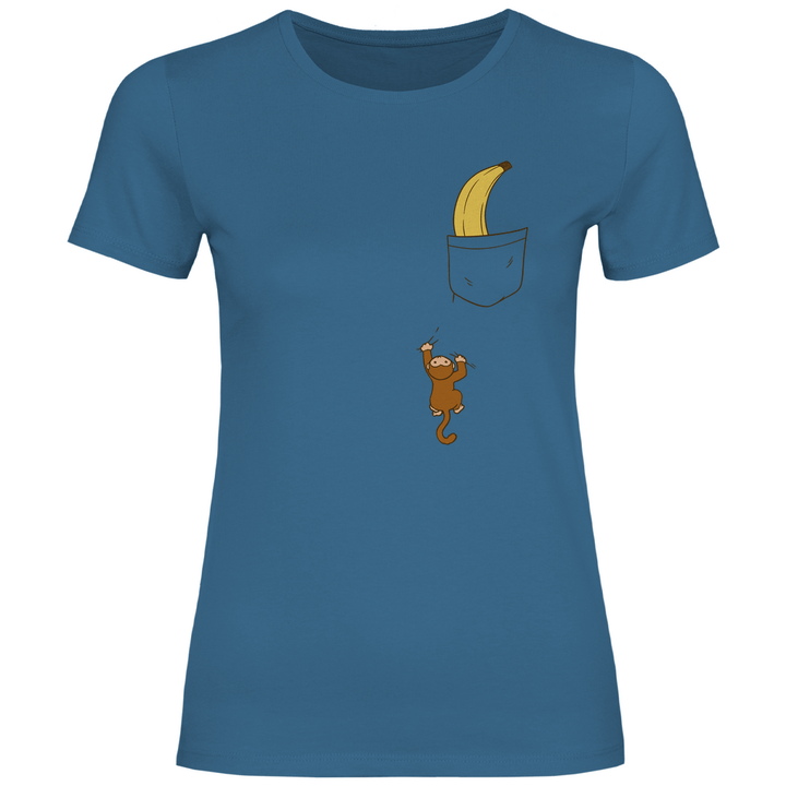 Affe mit Banane in Brusttasche - Damen T - Shirt - Textilzauber