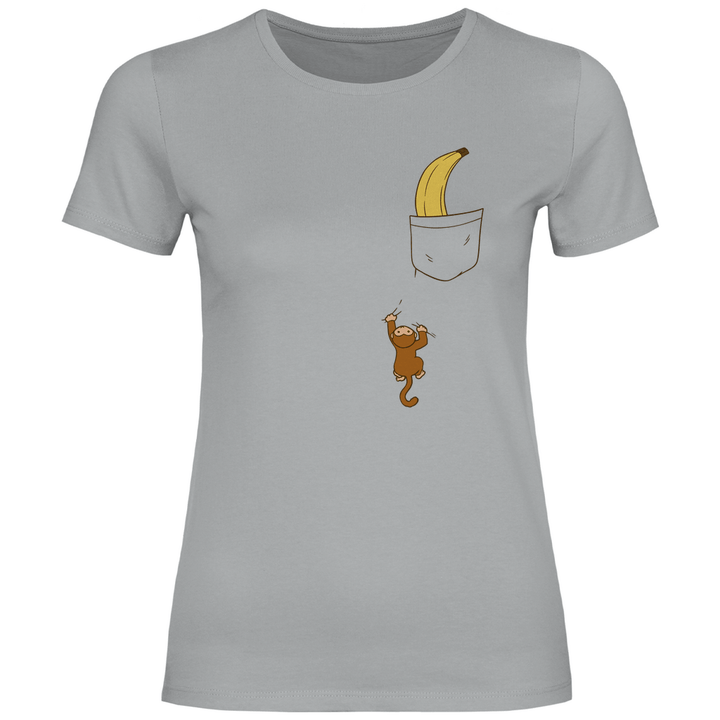 Affe mit Banane in Brusttasche - Damen T - Shirt - Textilzauber