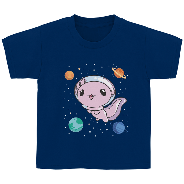 Axolotl im All - Kinder T - Shirt - Textilzauber