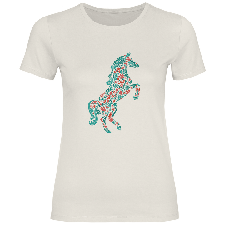 Blumiges Pferd - Damen T - Shirt - Textilzauber