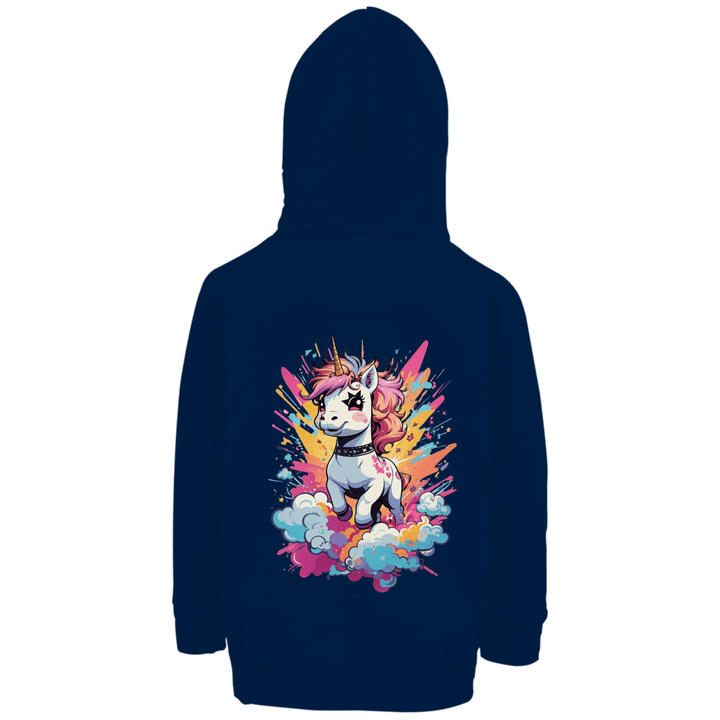 Crazy Einhorn Premium Bio Kinderhoodie mit Rückendruck - Textilzauber