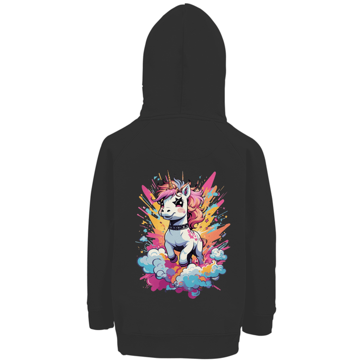 Crazy Einhorn Premium Bio Kinderhoodie mit Rückendruck - Textilzauber