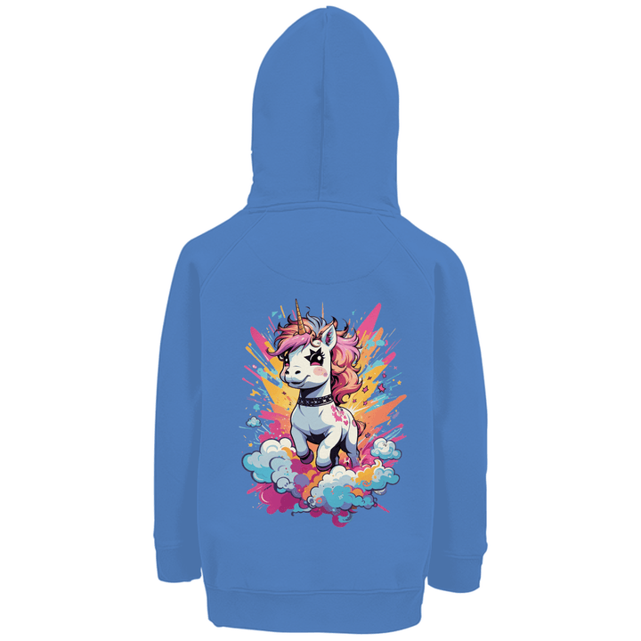 Crazy Einhorn Premium Bio Kinderhoodie mit Rückendruck - Textilzauber