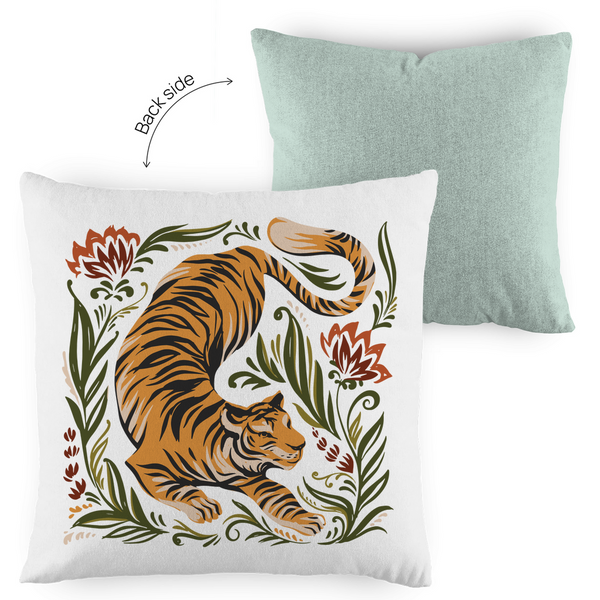 Tiger im Blumenbeet - Dekokissen zweifarbig