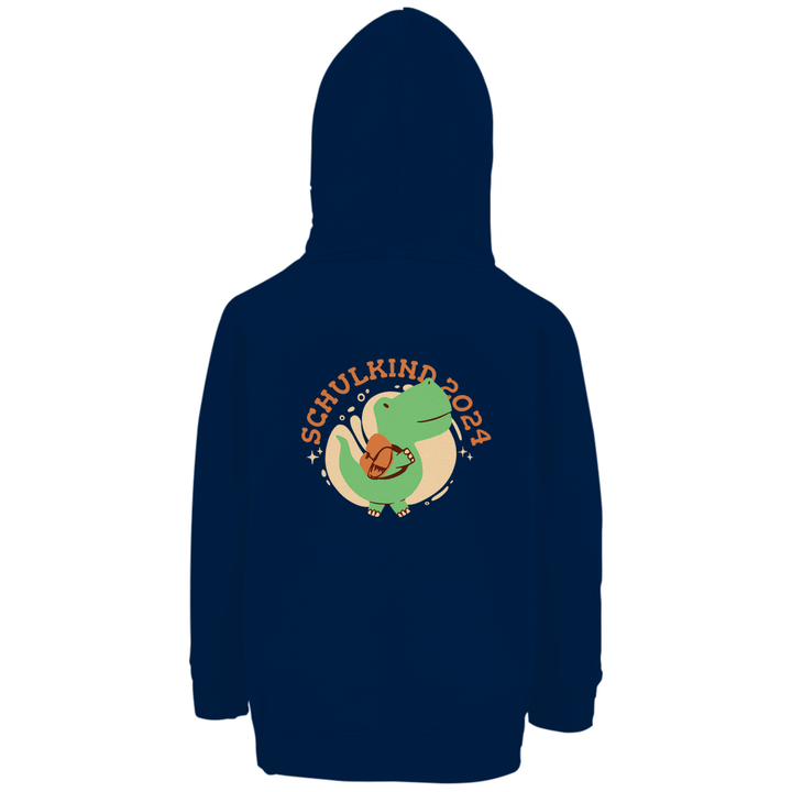 Dino Schulkind 2024 - Premium Bio Kinderhoodie mit Rückendruck - Textilzauber