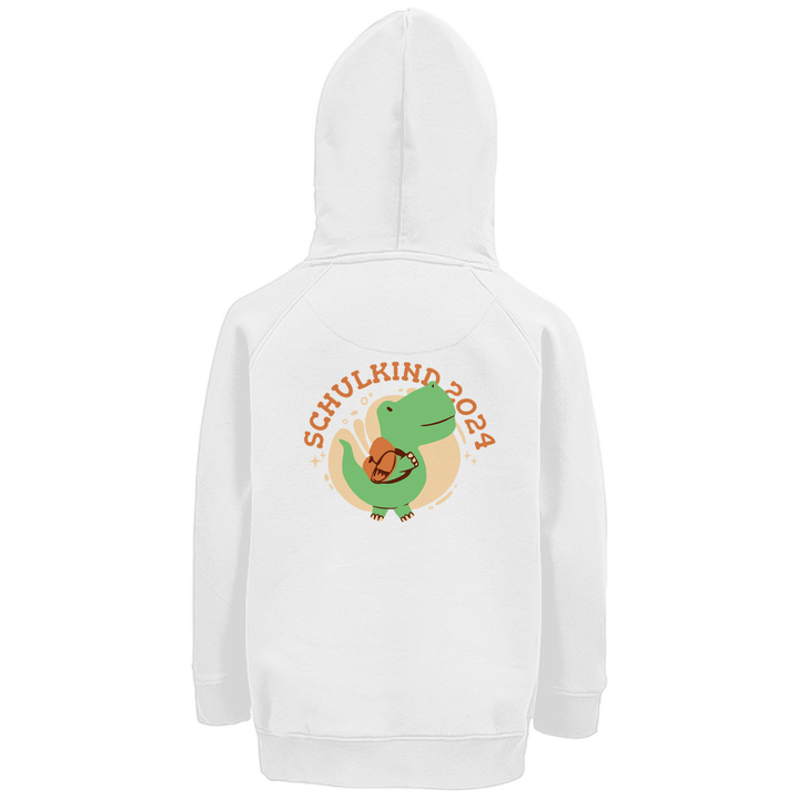 Dino Schulkind 2024 - Premium Bio Kinderhoodie mit Rückendruck - Textilzauber