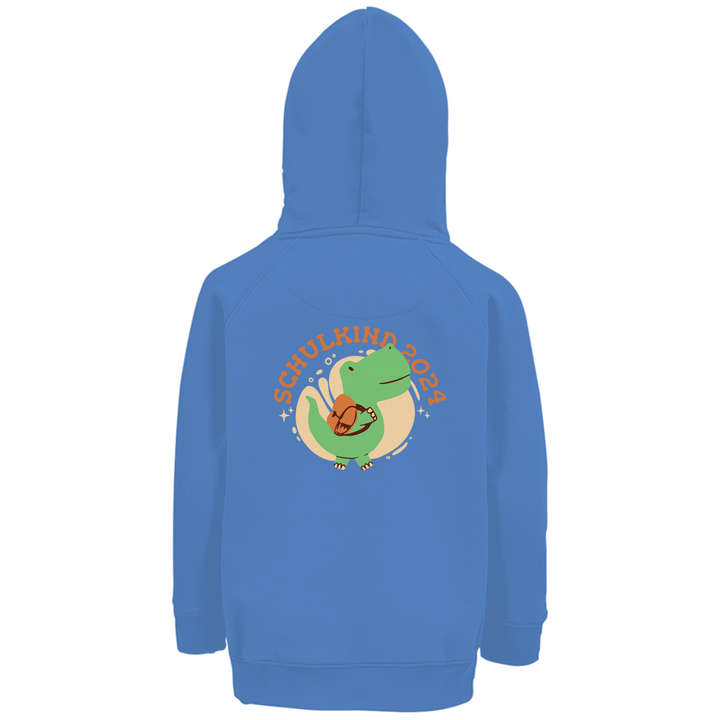 Dino Schulkind 2024 - Premium Bio Kinderhoodie mit Rückendruck - Textilzauber