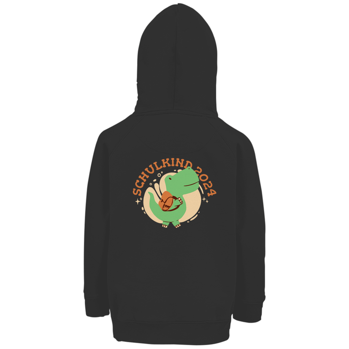 Dino Schulkind 2024 - Premium Bio Kinderhoodie mit Rückendruck - Textilzauber