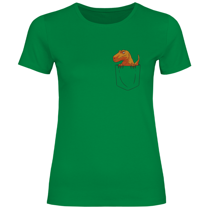 Dinosaurier in Brusttasche - Damen T - Shirt - Textilzauber