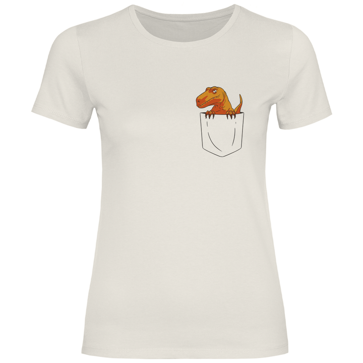 Dinosaurier in Brusttasche - Damen T - Shirt - Textilzauber