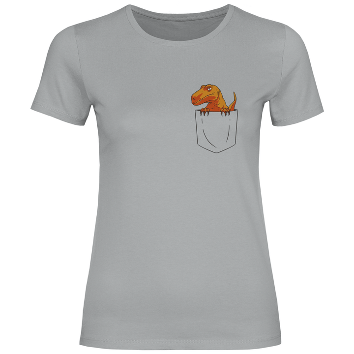 Dinosaurier in Brusttasche - Damen T - Shirt - Textilzauber