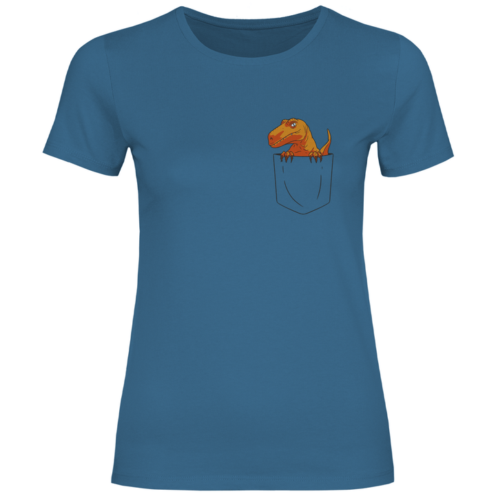 Dinosaurier in Brusttasche - Damen T - Shirt - Textilzauber