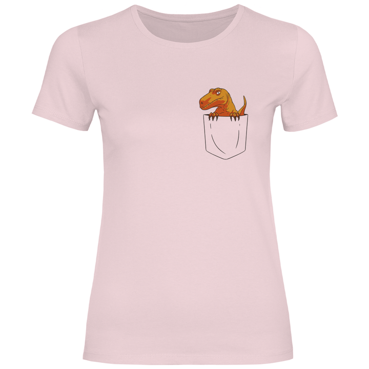 Dinosaurier in Brusttasche - Damen T - Shirt - Textilzauber