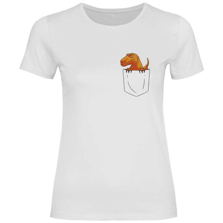 Dinosaurier in Brusttasche - Damen T - Shirt - Textilzauber