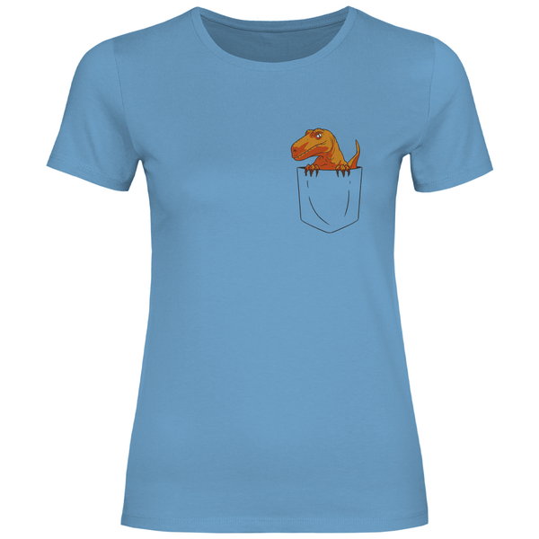 Dinosaurier in Brusttasche - Damen T - Shirt - Textilzauber