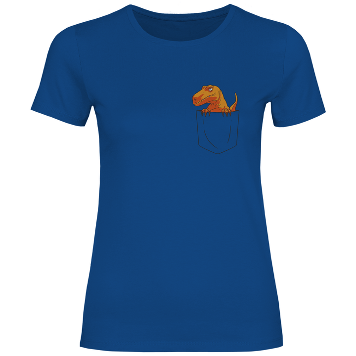 Dinosaurier in Brusttasche - Damen T - Shirt - Textilzauber