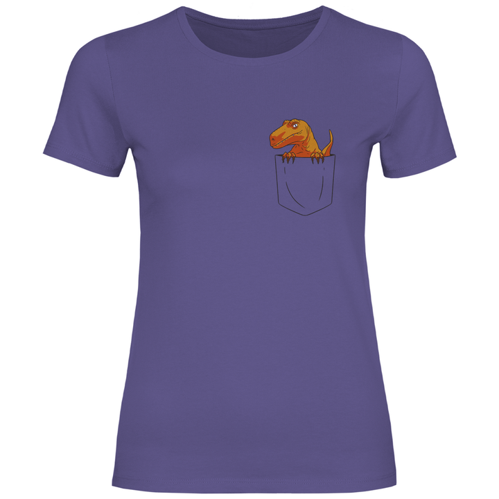 Dinosaurier in Brusttasche - Damen T - Shirt - Textilzauber