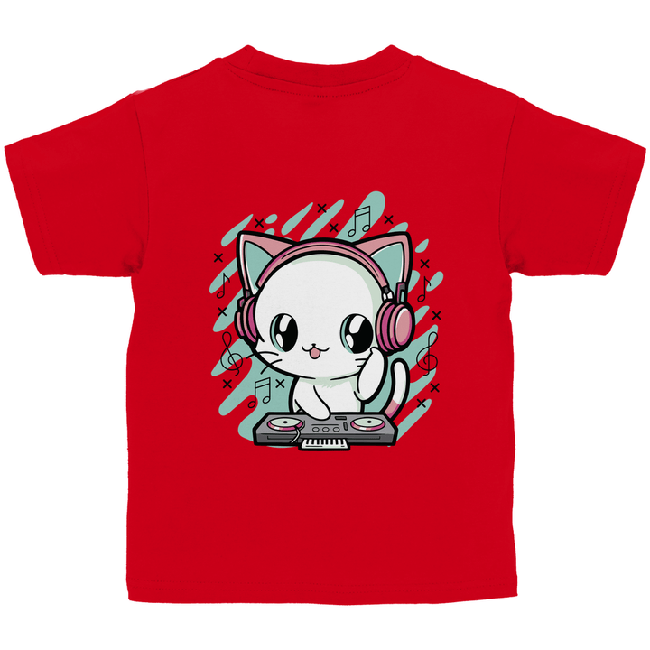 DJ - Katze - Kinder T - Shirt mit Rückendruck - Textilzauber