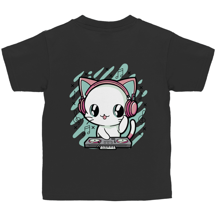 DJ - Katze - Kinder T - Shirt mit Rückendruck - Textilzauber