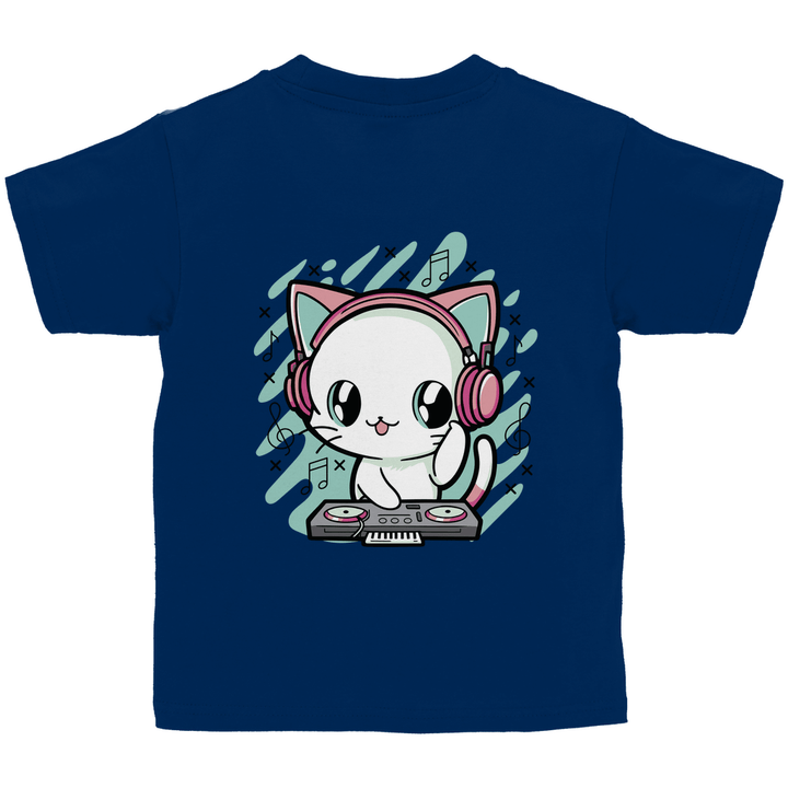 DJ - Katze - Kinder T - Shirt mit Rückendruck - Textilzauber