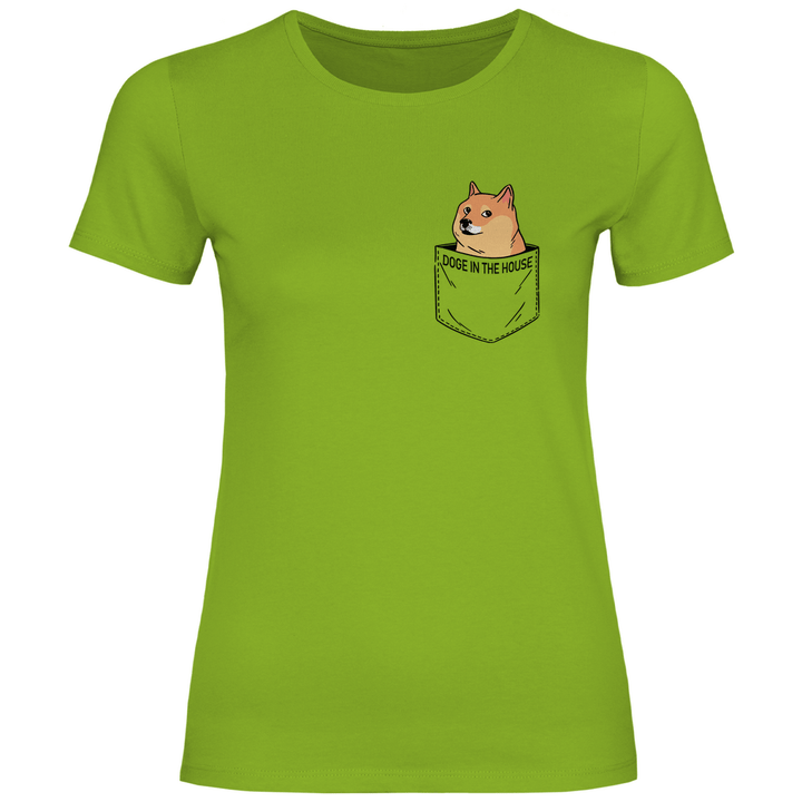 Doge in Brusttasche - Damen T - Shirt - Textilzauber