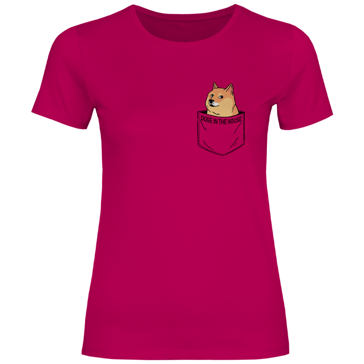 Doge in Brusttasche - Damen T - Shirt - Textilzauber
