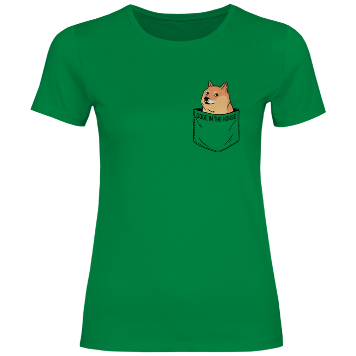 Doge in Brusttasche - Damen T - Shirt - Textilzauber