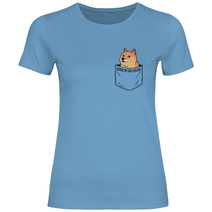 Doge in Brusttasche - Damen T - Shirt - Textilzauber