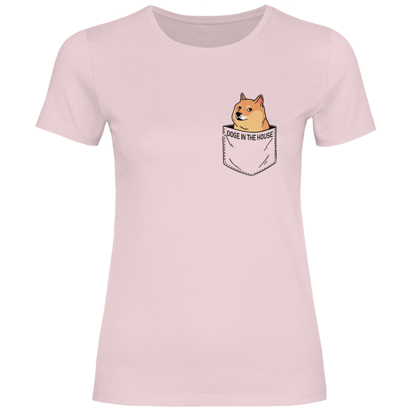 Doge in Brusttasche - Damen T - Shirt - Textilzauber
