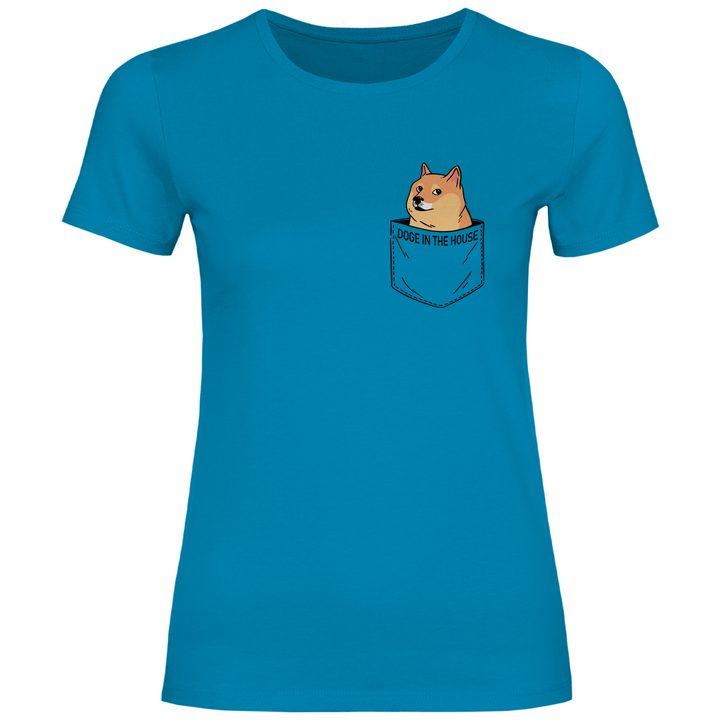 Doge in Brusttasche - Damen T - Shirt - Textilzauber