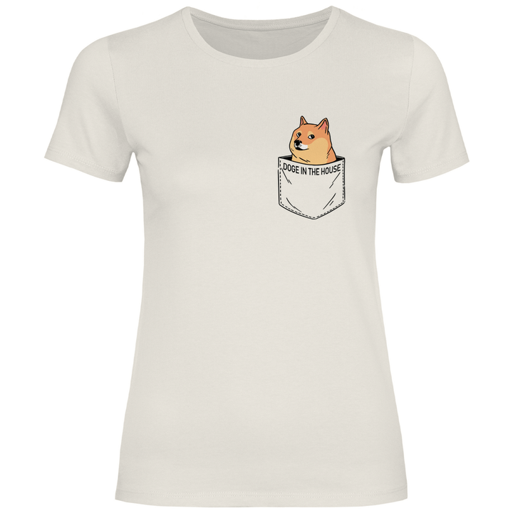 Doge in Brusttasche - Damen T - Shirt - Textilzauber