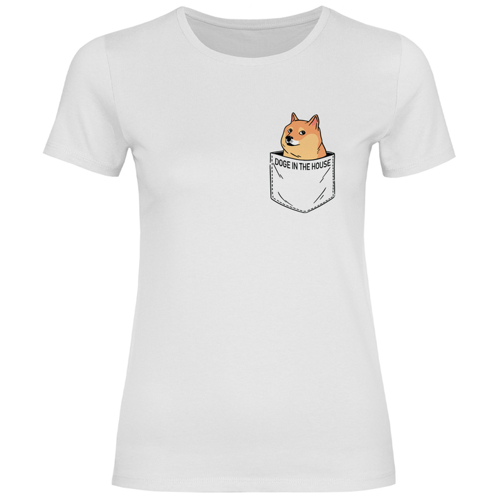 Doge in Brusttasche - Damen T - Shirt - Textilzauber