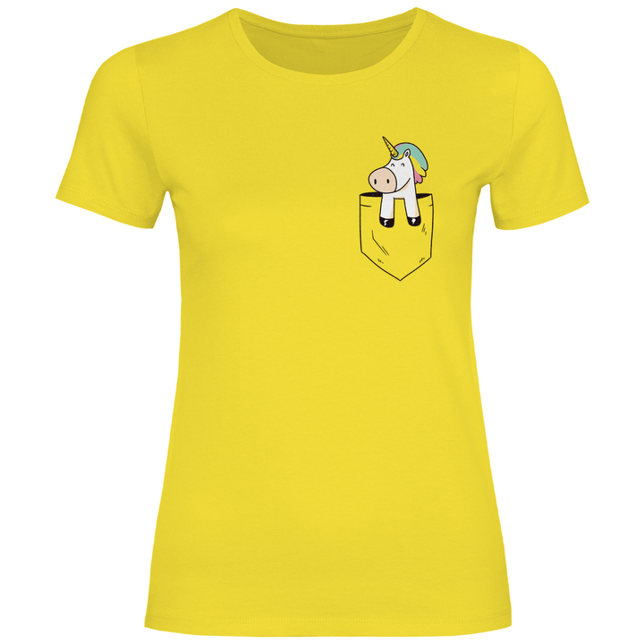 Einhorn in Brusttasche - Damen T - Shirt - Textilzauber