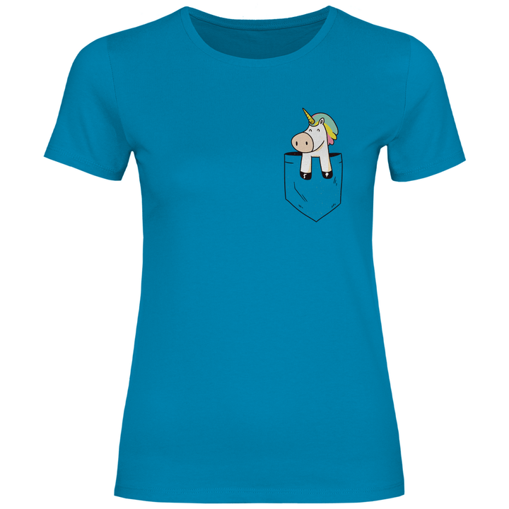 Einhorn in Brusttasche - Damen T - Shirt - Textilzauber