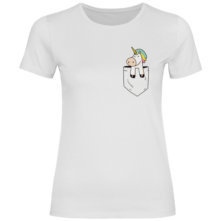 Einhorn in Brusttasche - Damen T - Shirt - Textilzauber