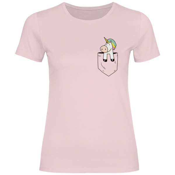 Einhorn in Brusttasche - Damen T - Shirt - Textilzauber